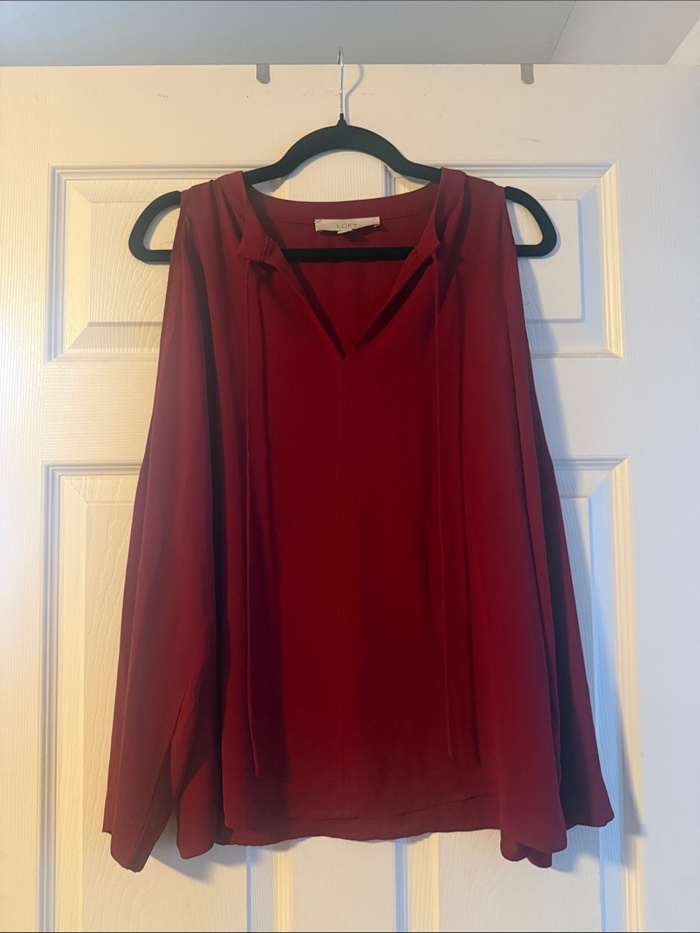 LOFT Burgundy Sleeveless Tie-Neck Blouse
